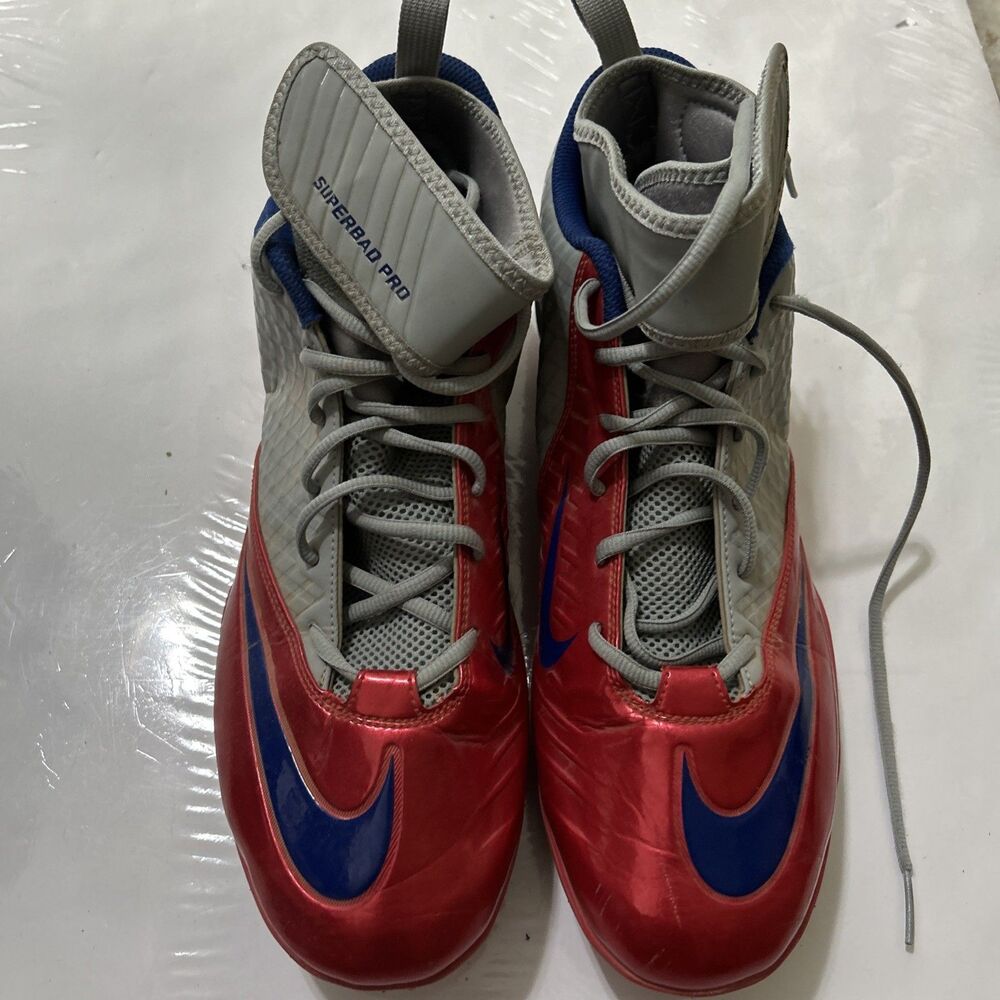 Nike Lunar Super Bad Pro Men's Football Shoes Cleats Size 15 Red Gray Blue
